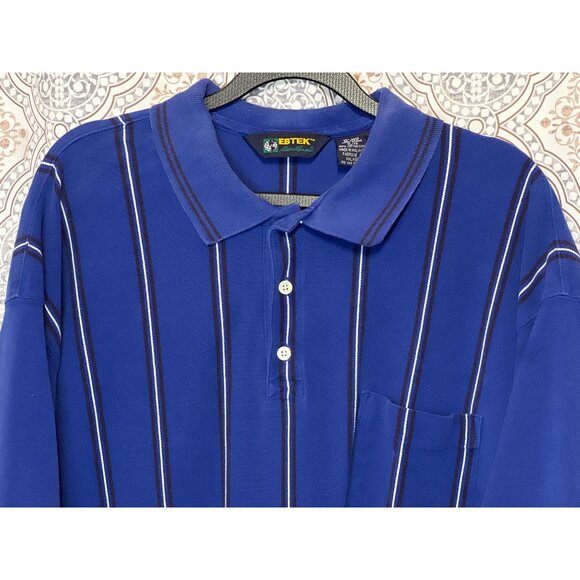 Eddie Bauer Golf Polo Shirt XL Blue Striped Short Sleeve Mens Shirt - Picture 4 of 10